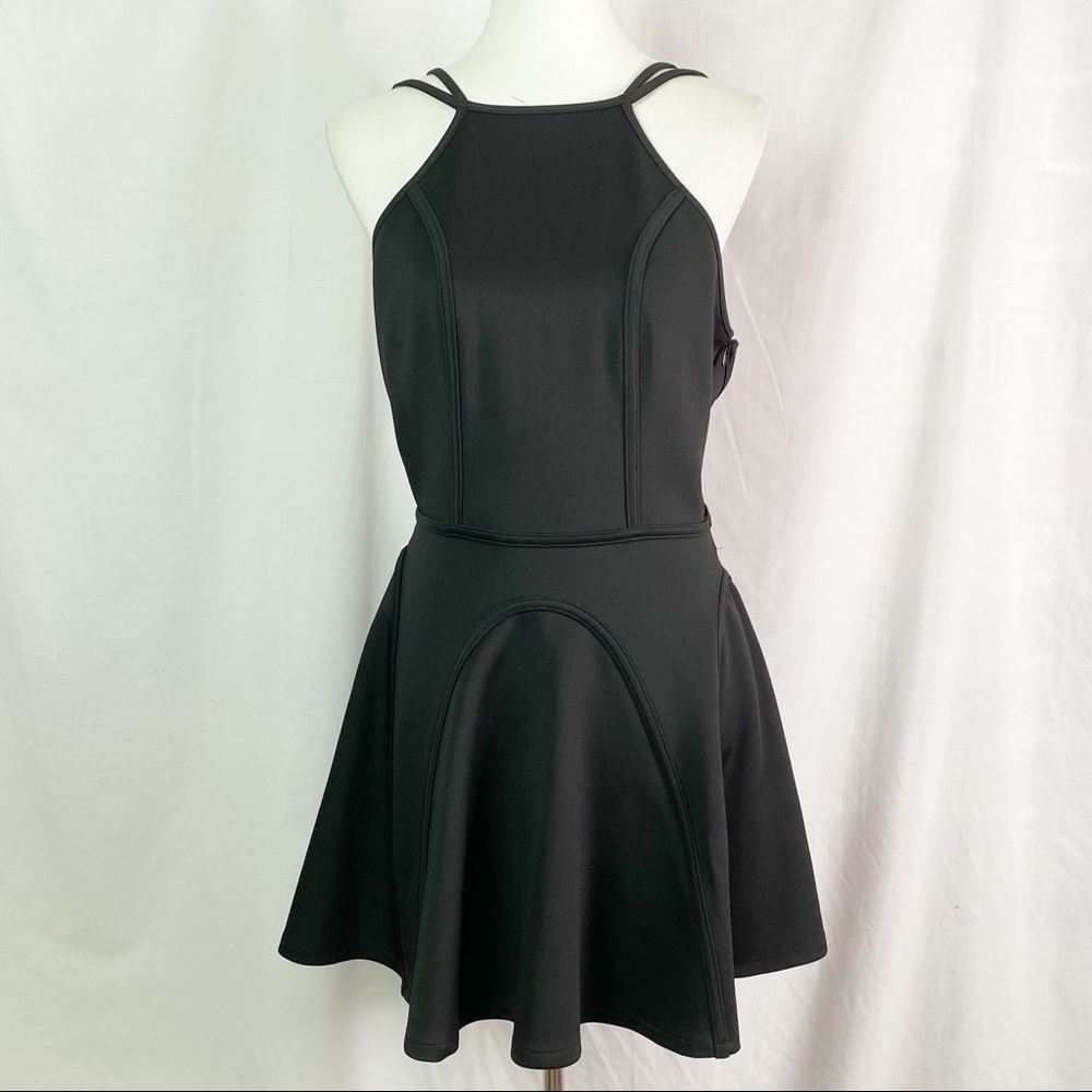 Nasty Gal Black High Neck Halter Strappy Back Mini Dress Med